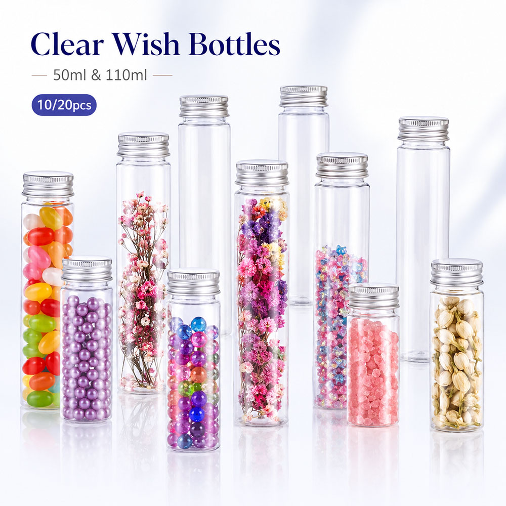 Wedding Decoration Supply - 20 個 50 ミリリットル/100 ミリリットル透明フラットチューブアルミキャップスクリュートップウィッシュボトル詰め替え可能な空ボトル結婚式の装飾パーティーの記念品