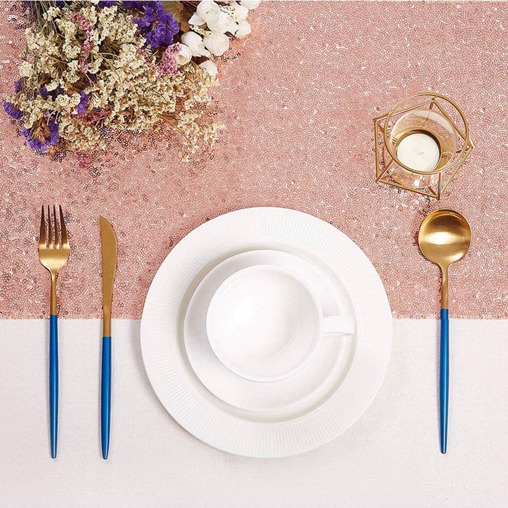 Table Runner Sequin - LICE-キラキラローズゴールドスパンコールテーブルランナーシマーテーブルウェディングパーティー記念日誕生日ケーキテーブルクロス用