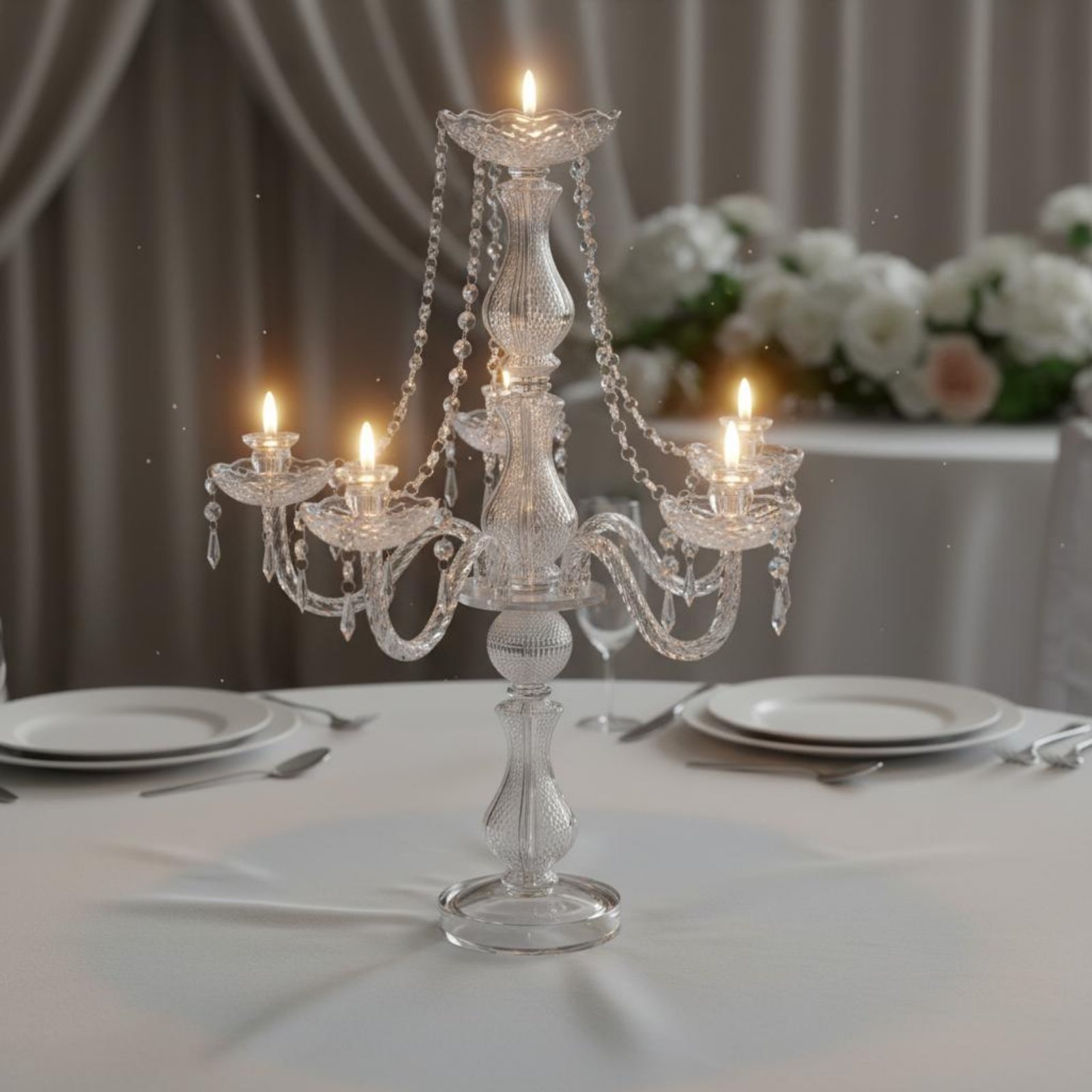 Wedding Decoration Supply - クリスタル燭台 エレガントなウェディング燭台 クリスタルキャンドルホルダー 高級デザイン ガラス製キャンドルスティックホルダー 透明