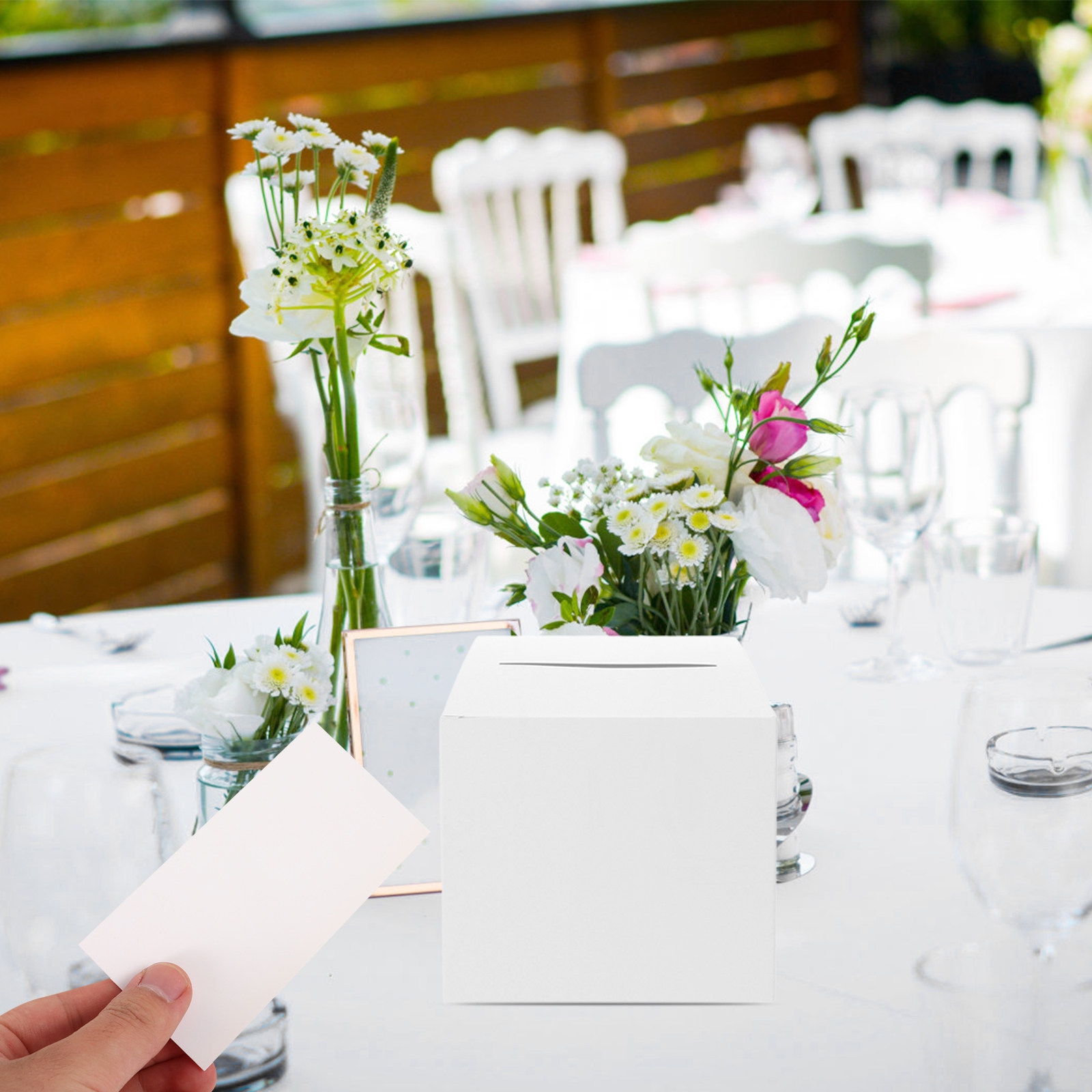 Wedding Card Box - 1個入り ウェディングカードボックス 白い紙製で丈夫なカード収納ケース。結婚披露宴、記念日、卒業式、ベビーシャワーなどに。