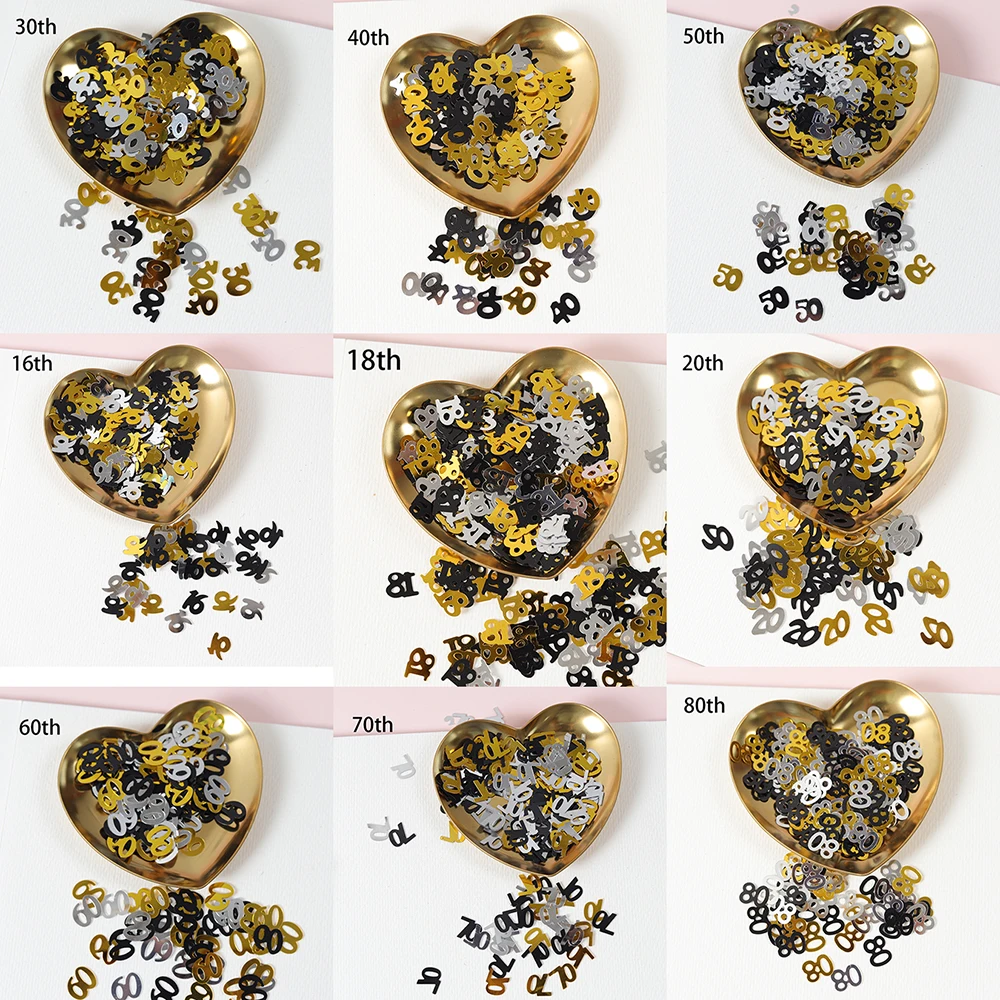 Table Runner Sequin - 15 グラムミニ番号 16/18/20/30/40/50/60/70/80/90 歳スパンコール紙吹雪テーブル散布誕生日記念日パーティーの装飾