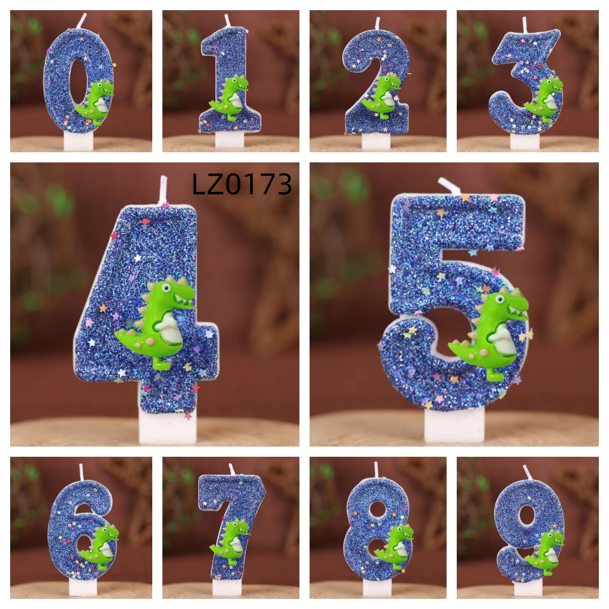Unity Candle Set - 新しい0-9数字のバースデーキャンドル、オリジナルの青い恐竜バースデーケーキデコレーション、デジタルパーティー記念日キャンドル