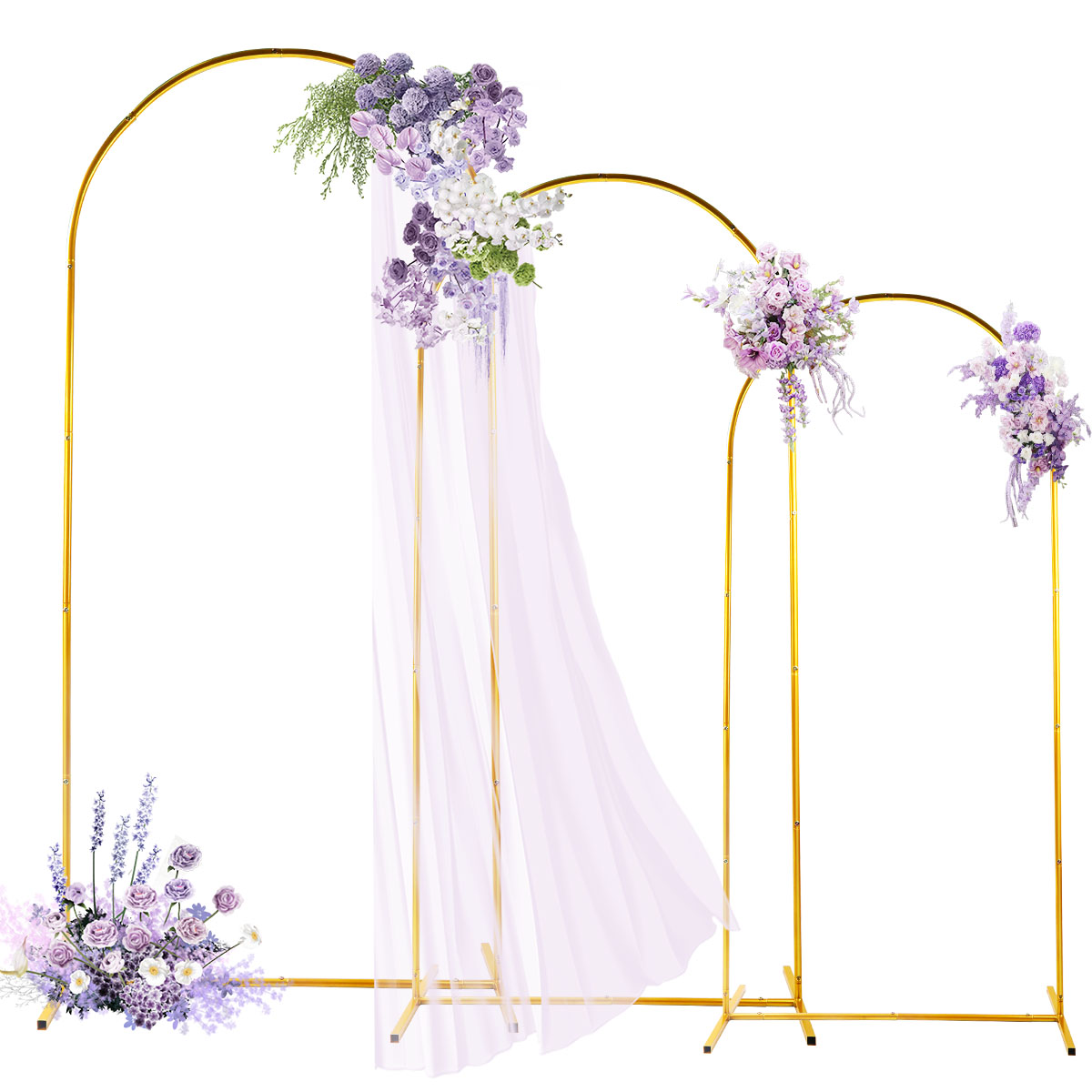 Wedding Support - 3パック ゴールデンメタルアーチキット、調節可能＆ポータブル背景スタンド パーティー 結婚式 ガーデン バルーンデコレーション用(6フィート+6.6フィート+7.2フィート)