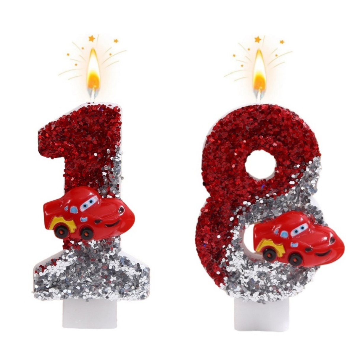 Unity Candle Set - 新しい0-9数字のバースデーキャンドル、オリジナルの赤と銀のグラデーション、車のバースデーケーキ、デジタルパーティー、記念日キャンドルデコレーション