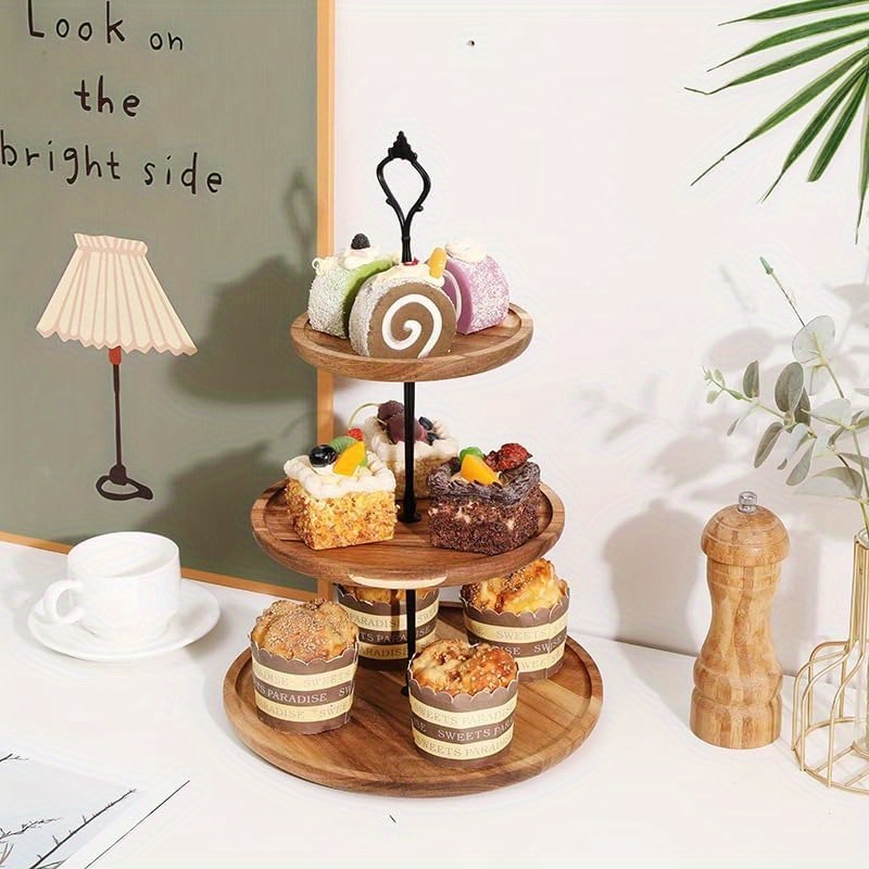 3段ケーキスタンド アカシア製木製カップケーキスタンド、アフ - Wedding Support のレビューと価格