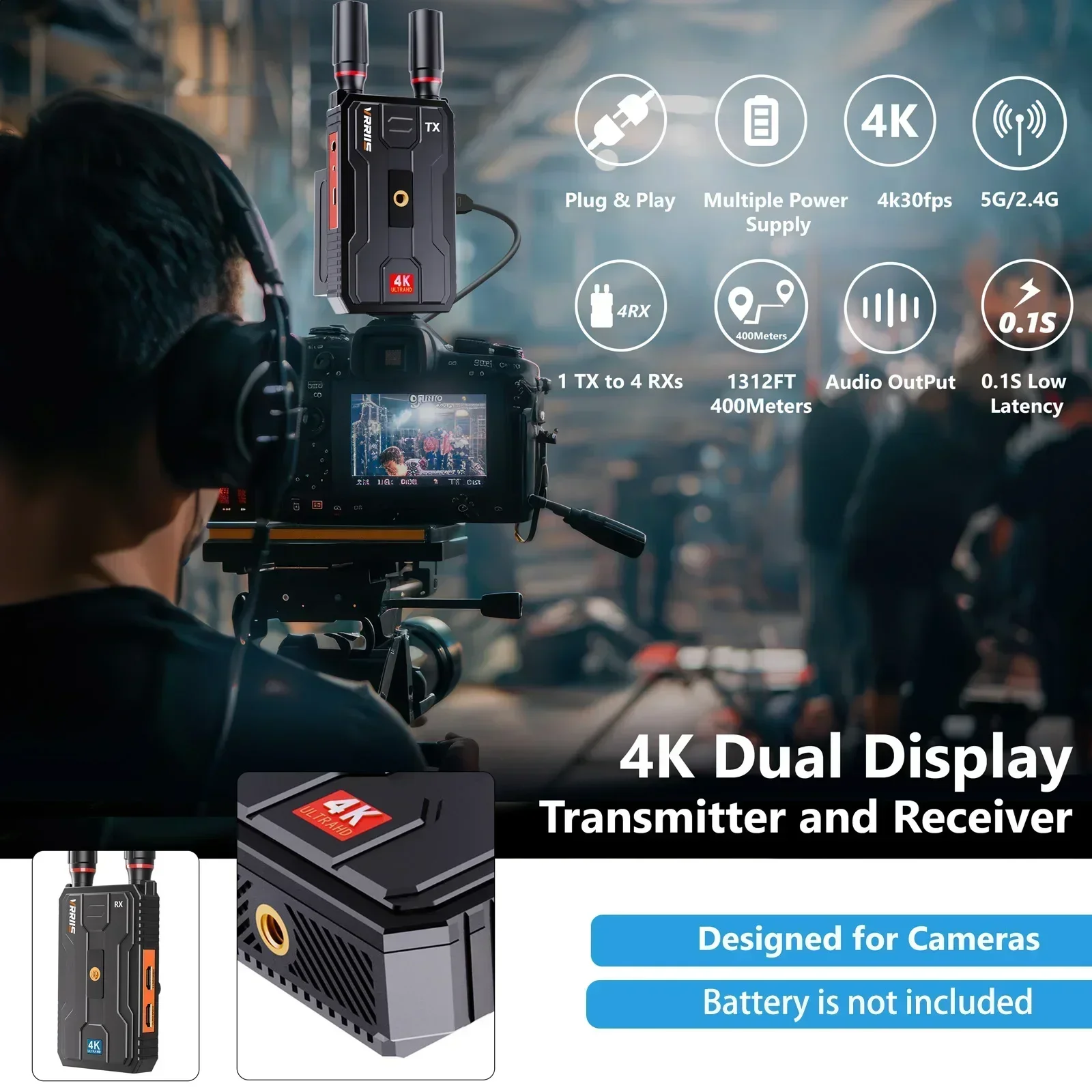 400 メートル 5G 4K ワイヤレスビデオトランスミッタ - Wedding Support のレビューと価格