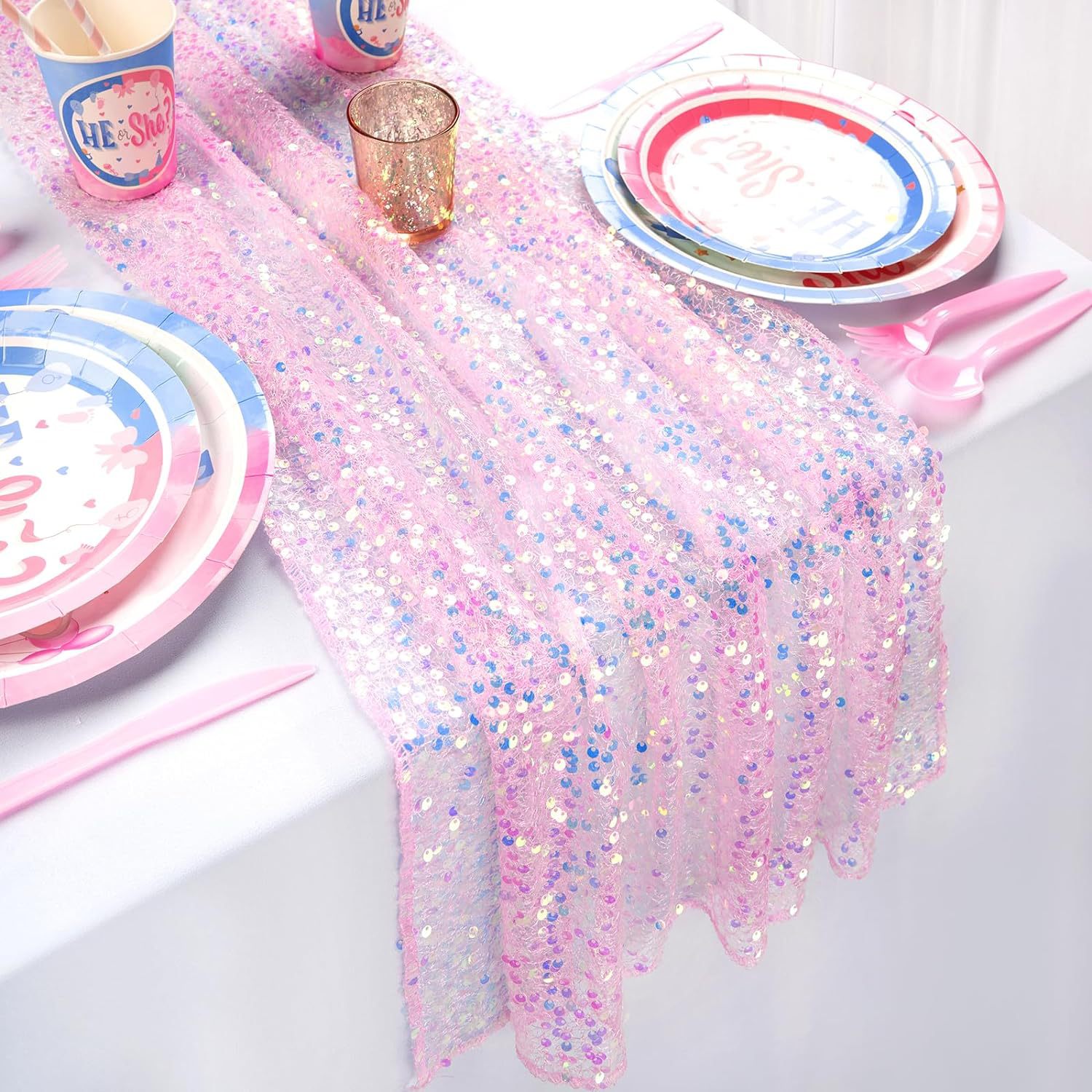 グリッター虹色スパンコールテーブルランナー、ソフトウェディン - Table Runner Sequin のレビューと価格