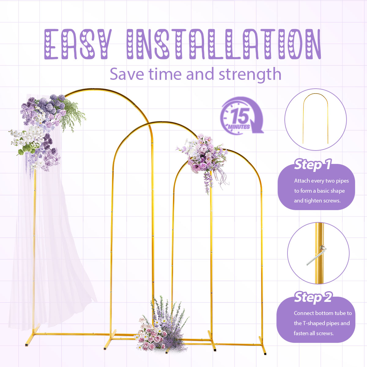 3パック ゴールデンメタルアーチキット、調節可能＆ポータブル - Wedding Support のレビューと価格