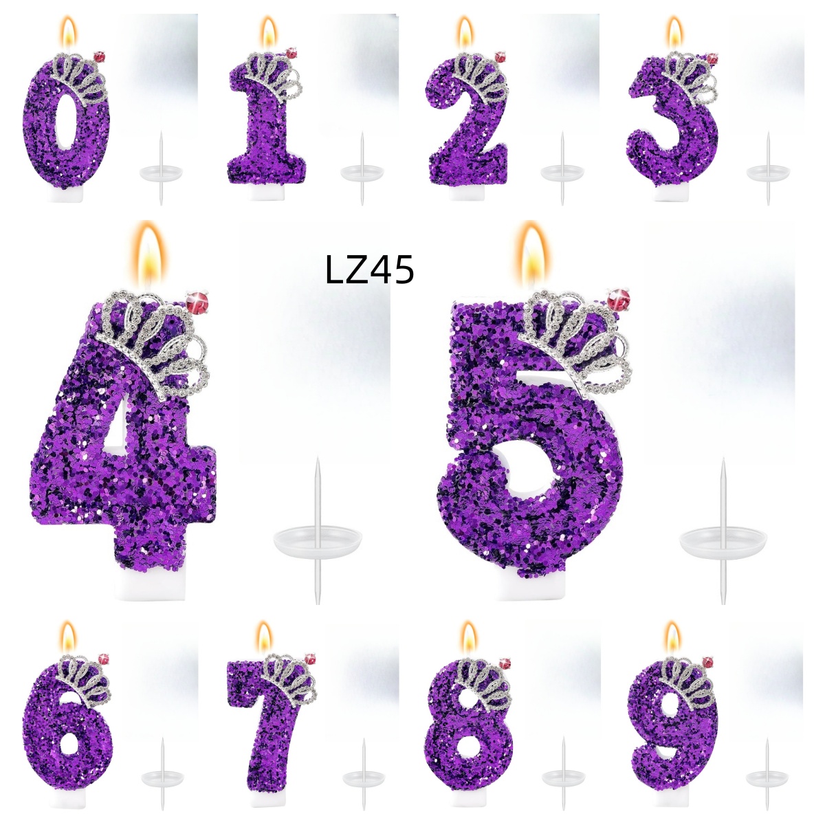 新しい0～9の数字入りバースデーキャンドル、純粋な紫色の王冠 - Unity Candle Set のレビューと価格